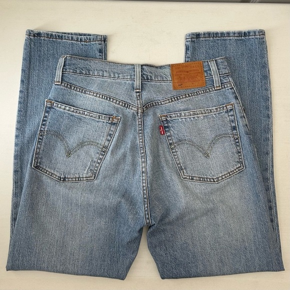 Levi’s 501 Women’s Premium Cropped Jeans Straight Leg Distressed Blue Size 26 - Picture 14 of 16